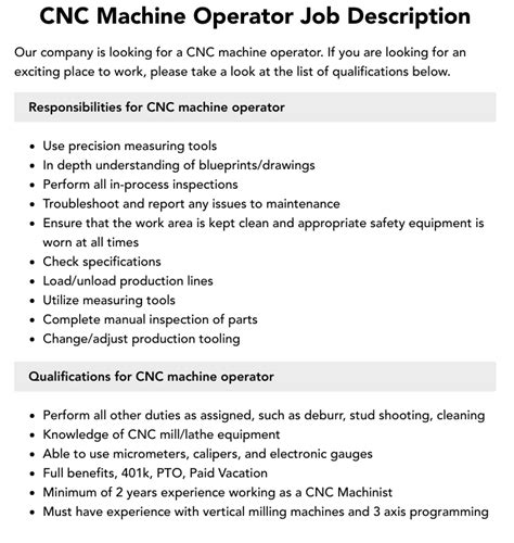 cnc machine operators jobs|cnc job description and duties.